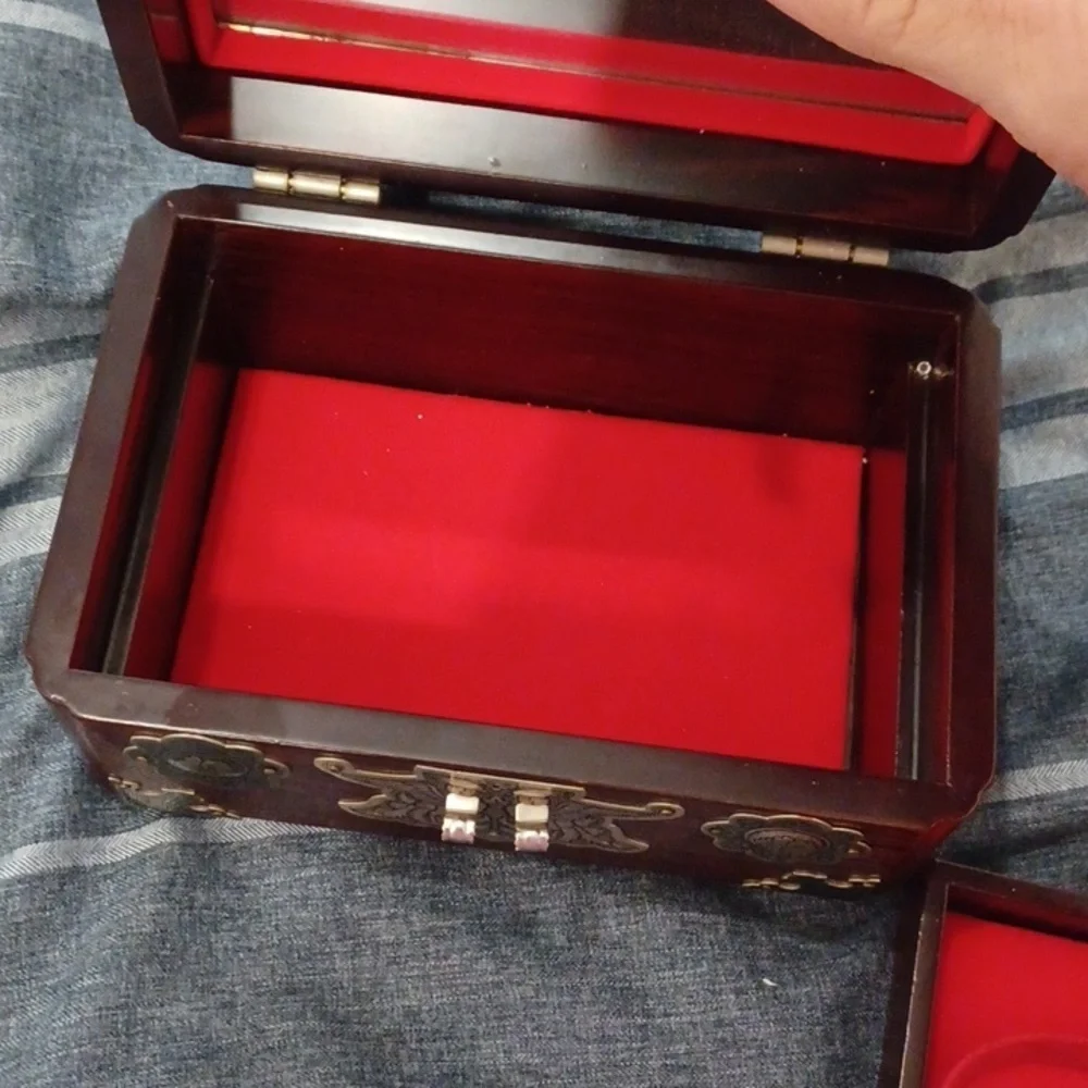 Vintage Cherry Wooden lacquer Jewelry Box Korean